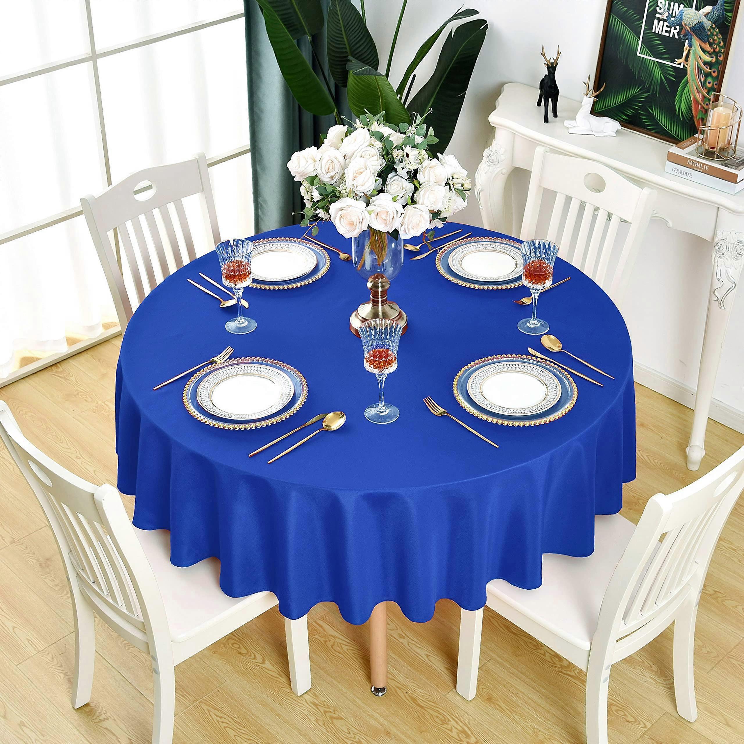 Royal blue round tablecloth waterproof stain does wrinkle not 210gsm polyester washable (70 inches)