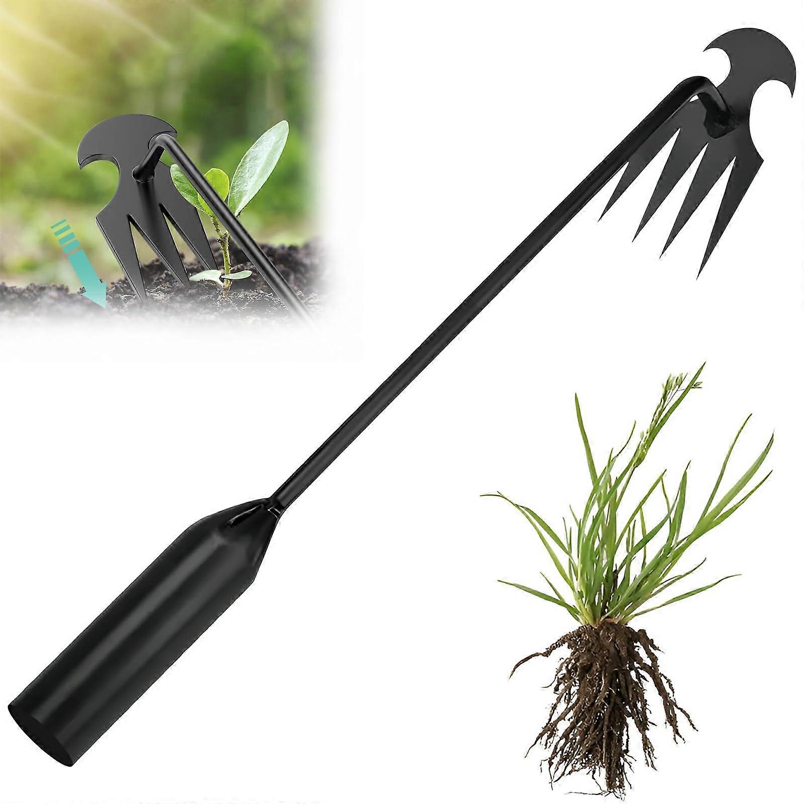 Weed Puller Tool 15.7 Inch Portable Garden Weeder with 4 Teeth Manganese Steel for Efficient Weed Removal