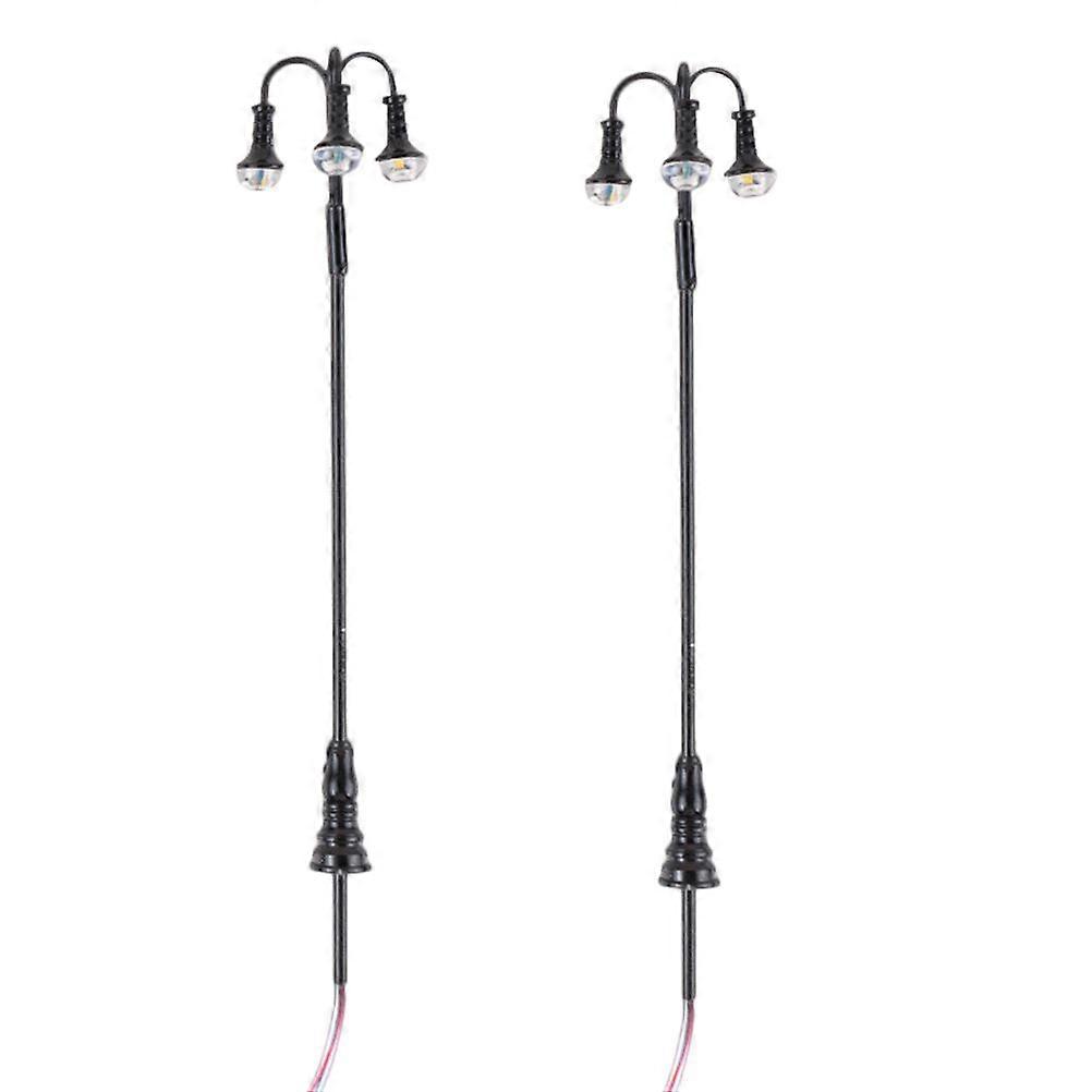 2pcs DIY Sand Table Yard Lights Street Light Models Railway 3-head Light Models