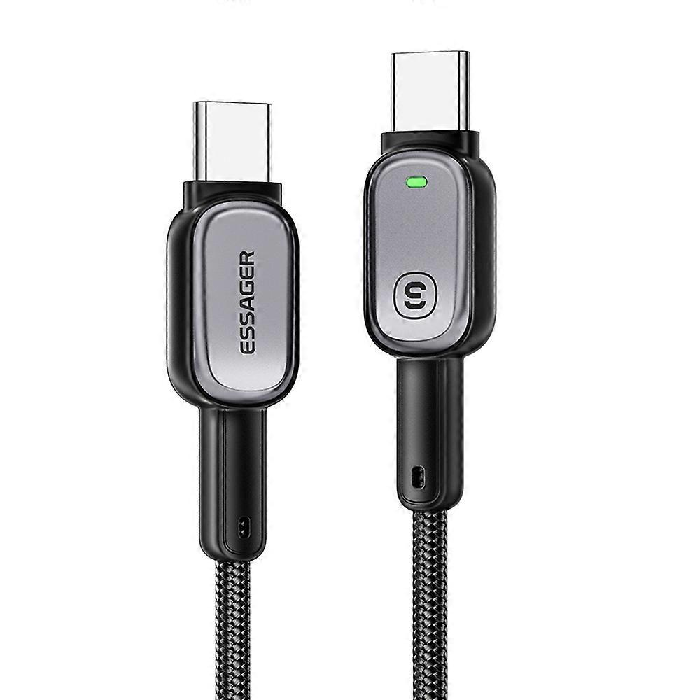 ESSAGER Type-C to Type-C 60W Smart LED Cable Fast Charging Durable Braided Data Cable 2m
