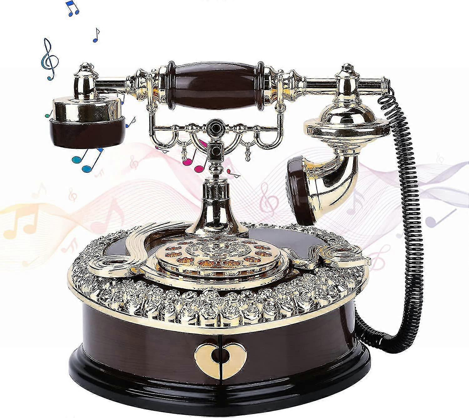 ヴィンテージオルゴール 女性のためのオルゴール 女の子 個性 レトロなハート 電話 引き出し付きオルゴール ホームデコレーション 誕生日 クリスマス