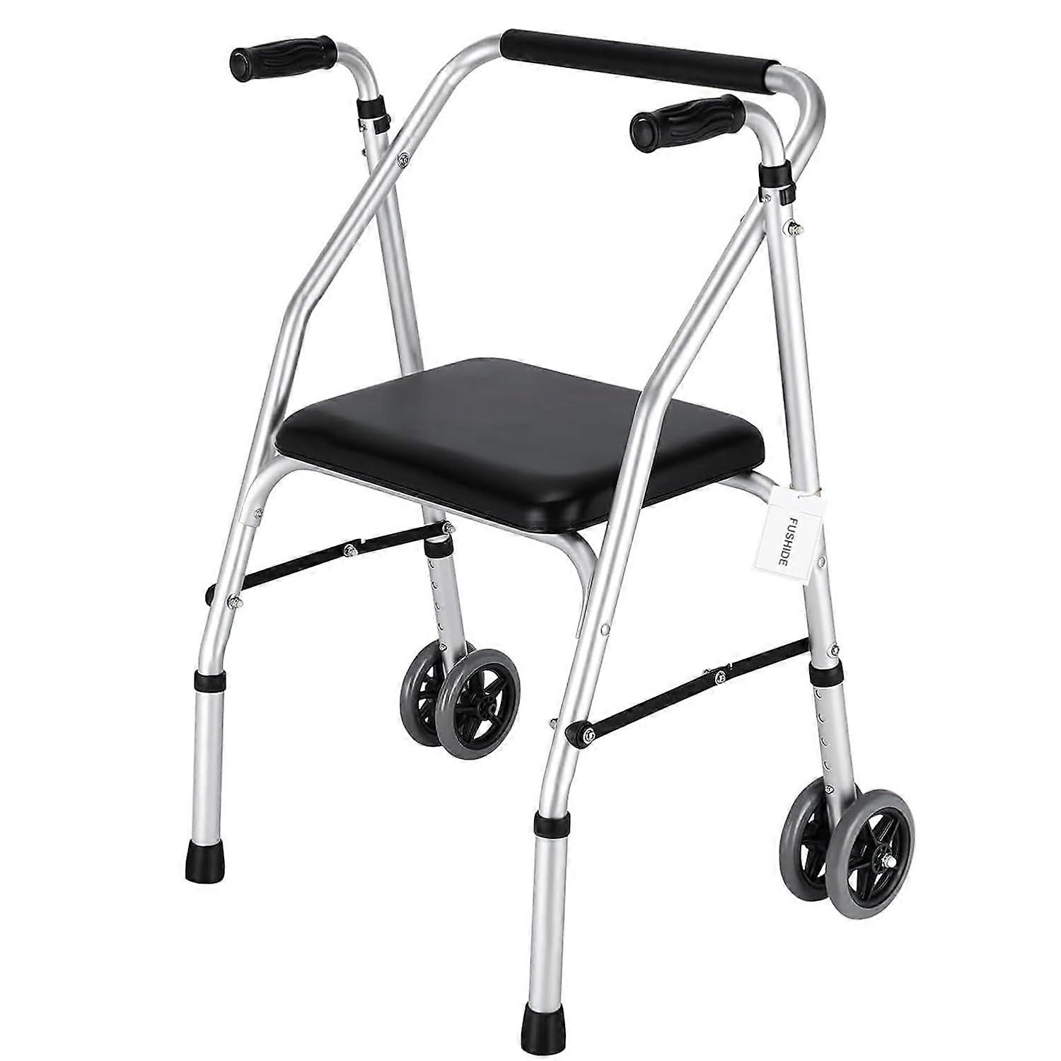 Standard Walker, Aluminum Folding Walkers Seat,Adjustable with Height 5 inches