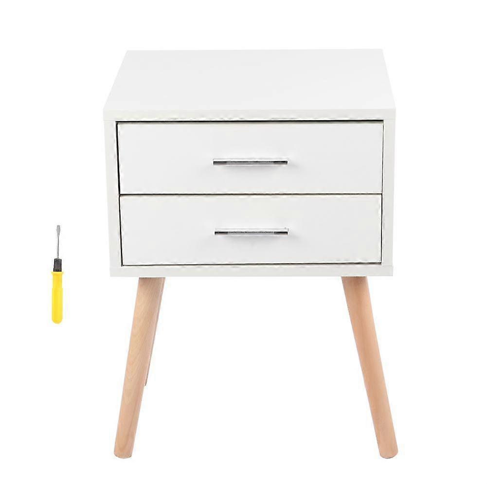 Stable Bedside Table with Two Drawers Floor Cabinet Bedroom Nightstand Storage Organizer