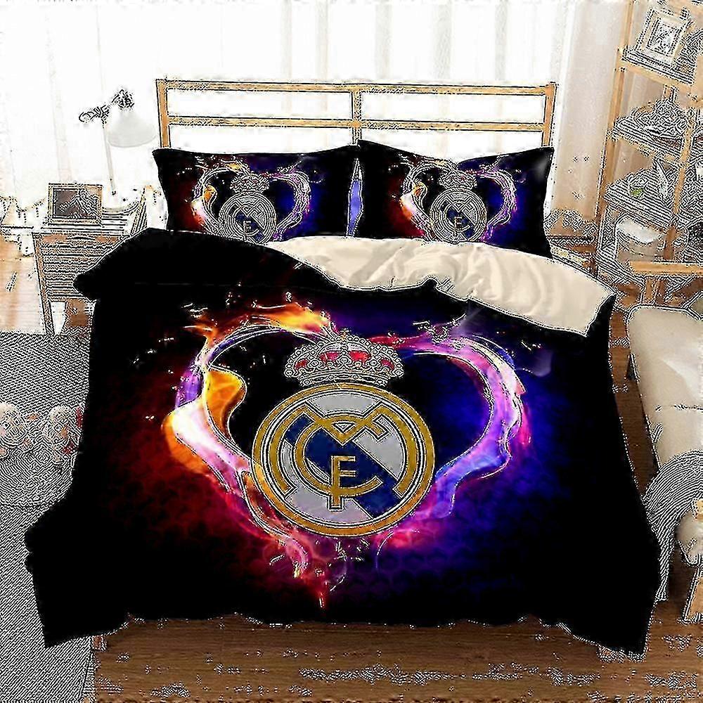 Three-Piece Bedding Set Featuring Real Madrid's Flaming Logo 140x210cm Australia-made Digital Print Pillowcase Included