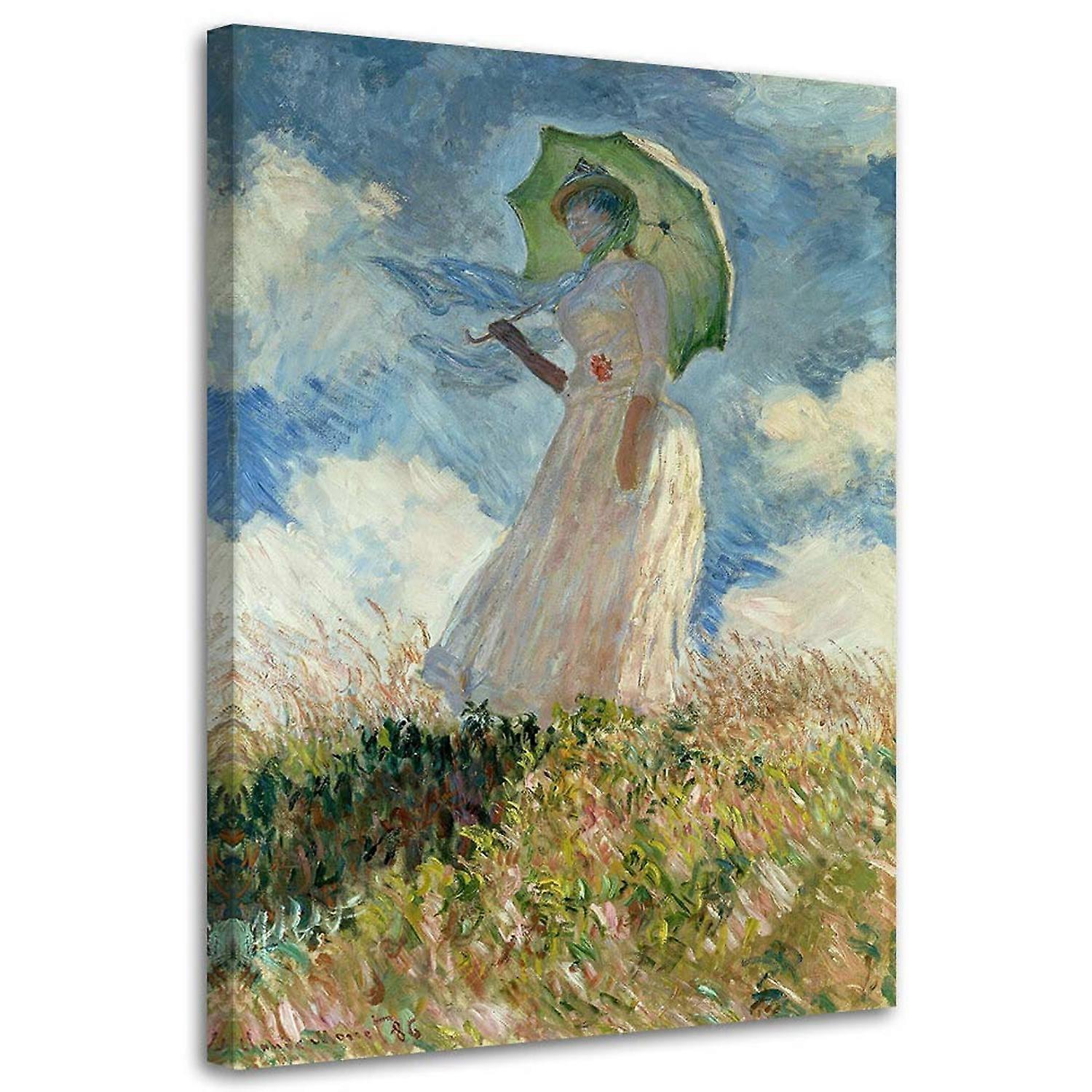 Quadro su tela, Donna con ombrello girato a sinistra - Riproduzione C. Monet - 70x100