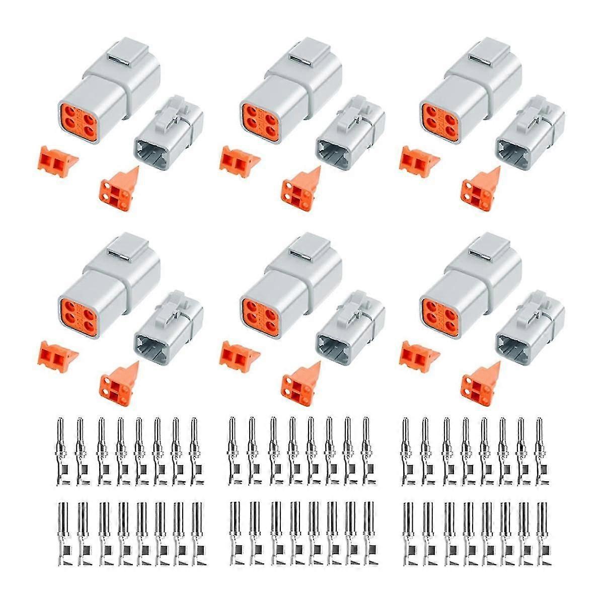 72 PCS Deutsch DTP Connector Kit 4 Pin Automotive Waterproof Connectors 6 Sets with Size 12 Stamped Contacts Gauge