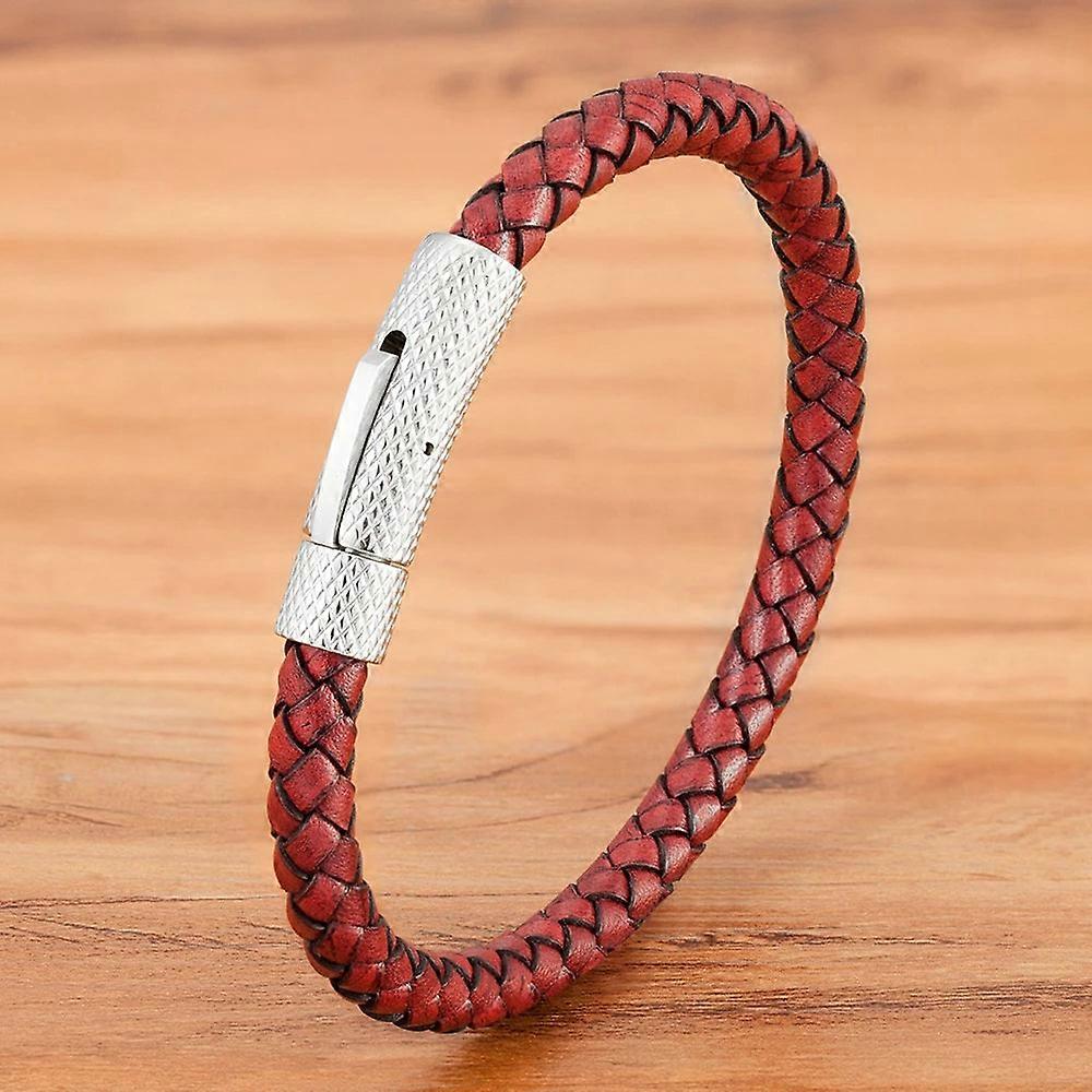 Combination Stainless Steel Mens Leather Bracelet