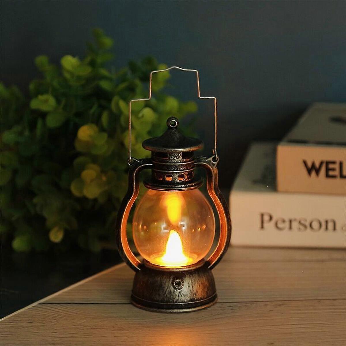 12 Pcs Mini Lantern Decorative with LED Candle Vintage Lantern Copper