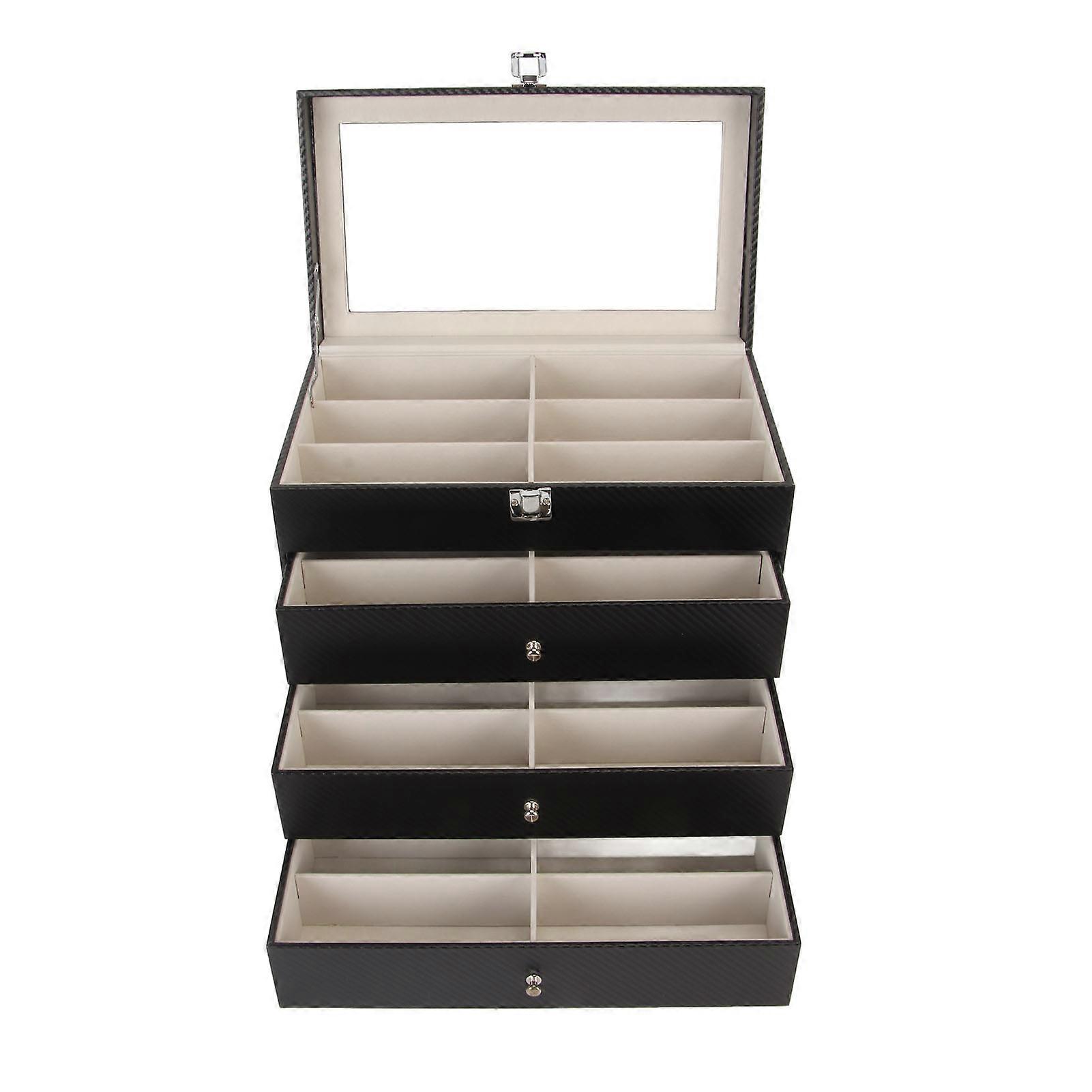 4 Layer Drawer Sunglasses Case 24 Slots PU Leather Eyeglass Collection Storage Display Box Container