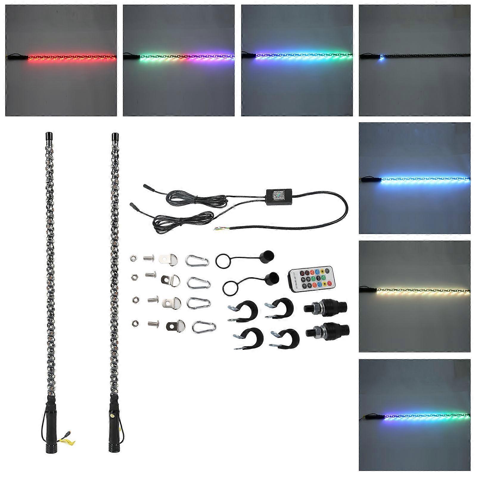 2pcs 3ft LED Lights with Flag Pole RGB Color APP Control Chasing Whip Light for UTV ATV Truck Boat 12‑24V