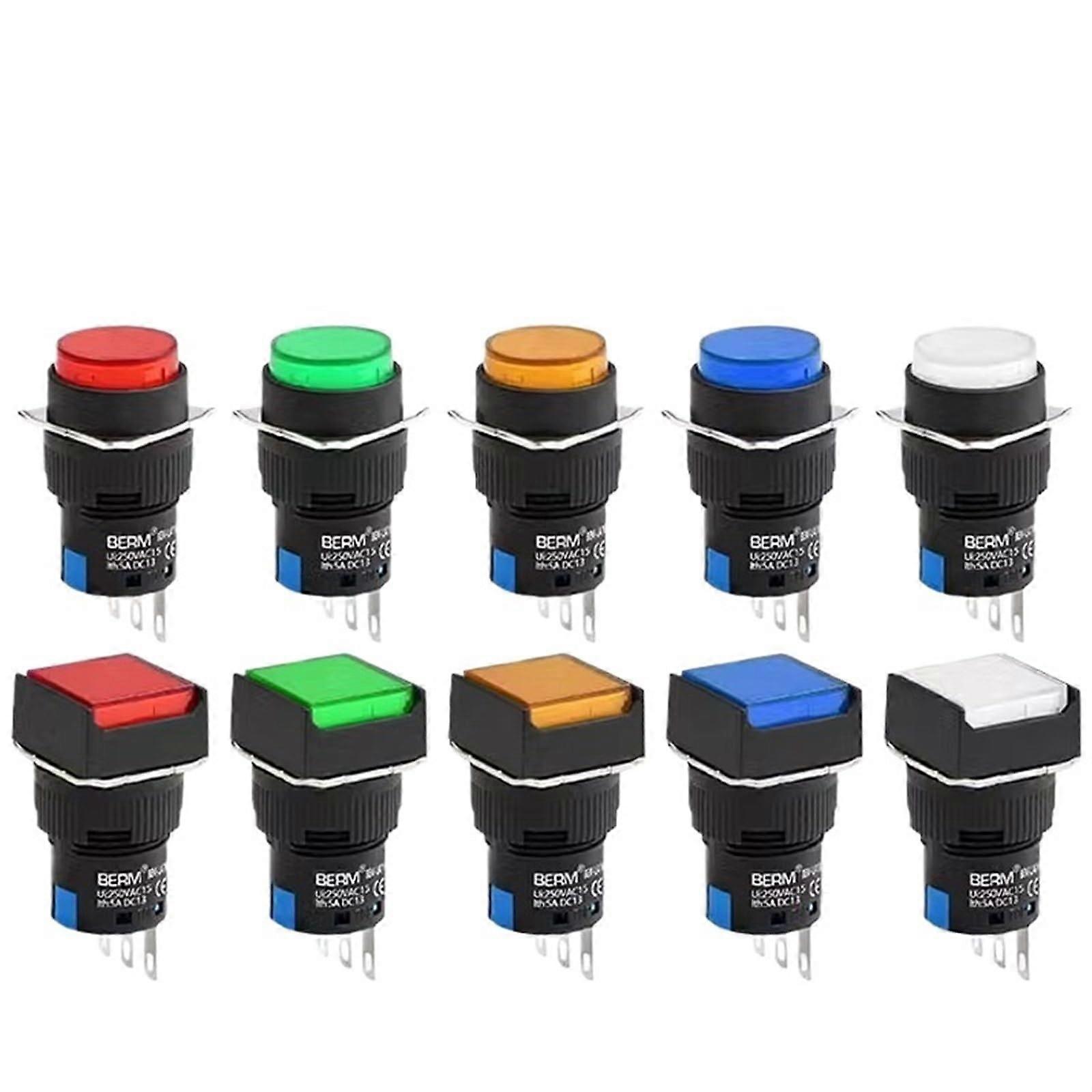 5PCS 16mm Small Push Button Switch 5 Pin Rectangle SquareRound SelfLocking SelfReset Momentary Switch