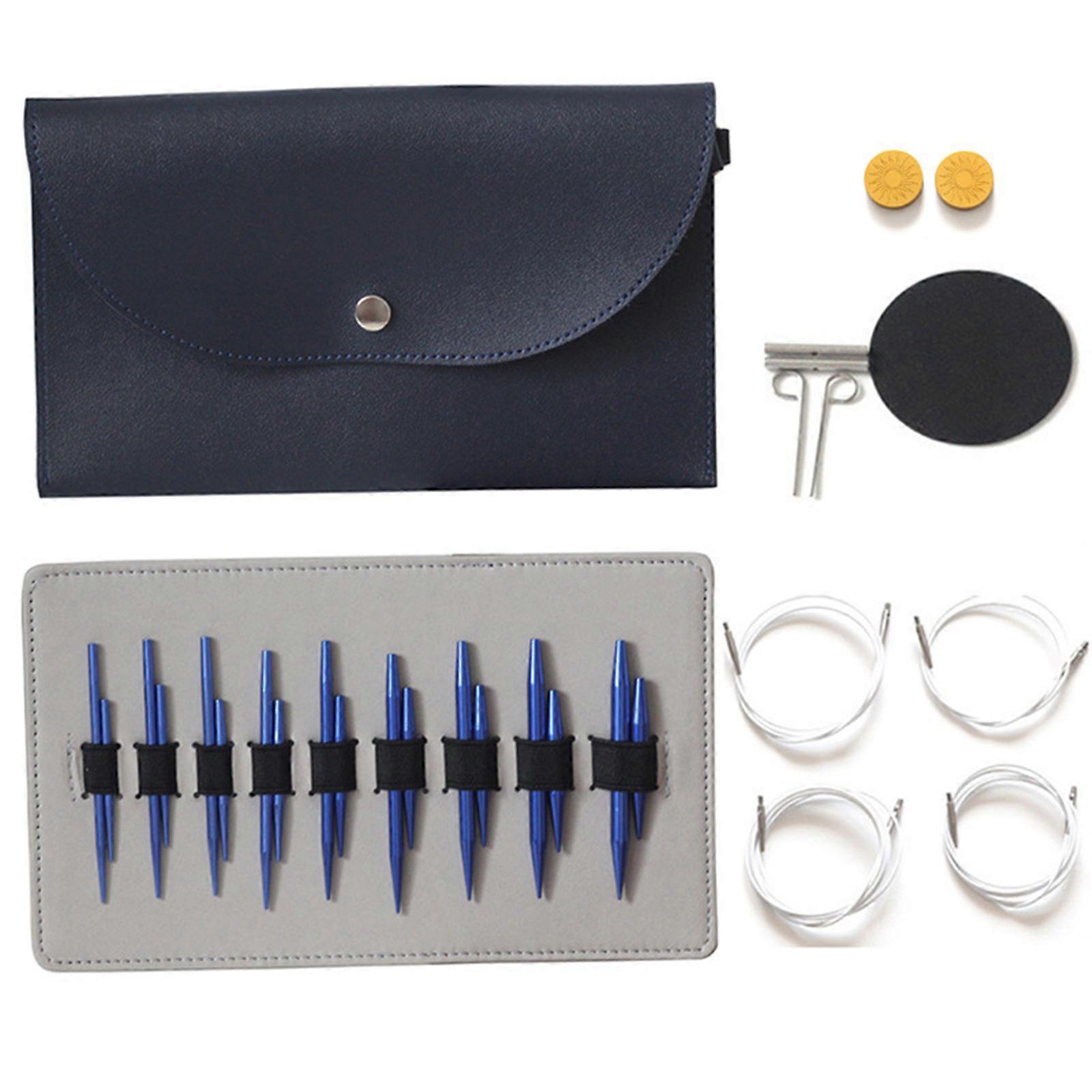 9Pairs Interchangeable Aluminum Circular Knitting Needle Set with Leather Case for Beginner Knitting Weaving Project