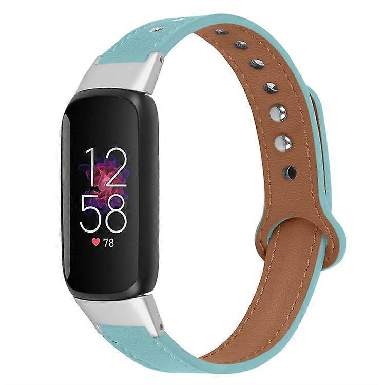 Replacement Wrist Band Compatible For Fitbit Luxe Smart Watch Adjustable Top Layer Cowhide Strap with Double Rivet, Silver Connect