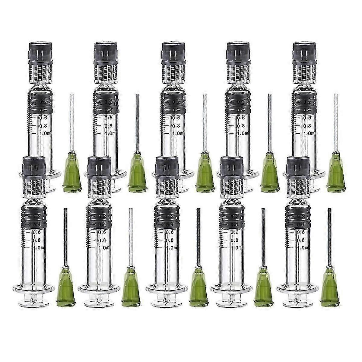 10 Pack Borosilicate Glass Luer Lock Syringe 1Ml Capacity Reusable Glass Syringes with 14GA Blunt T