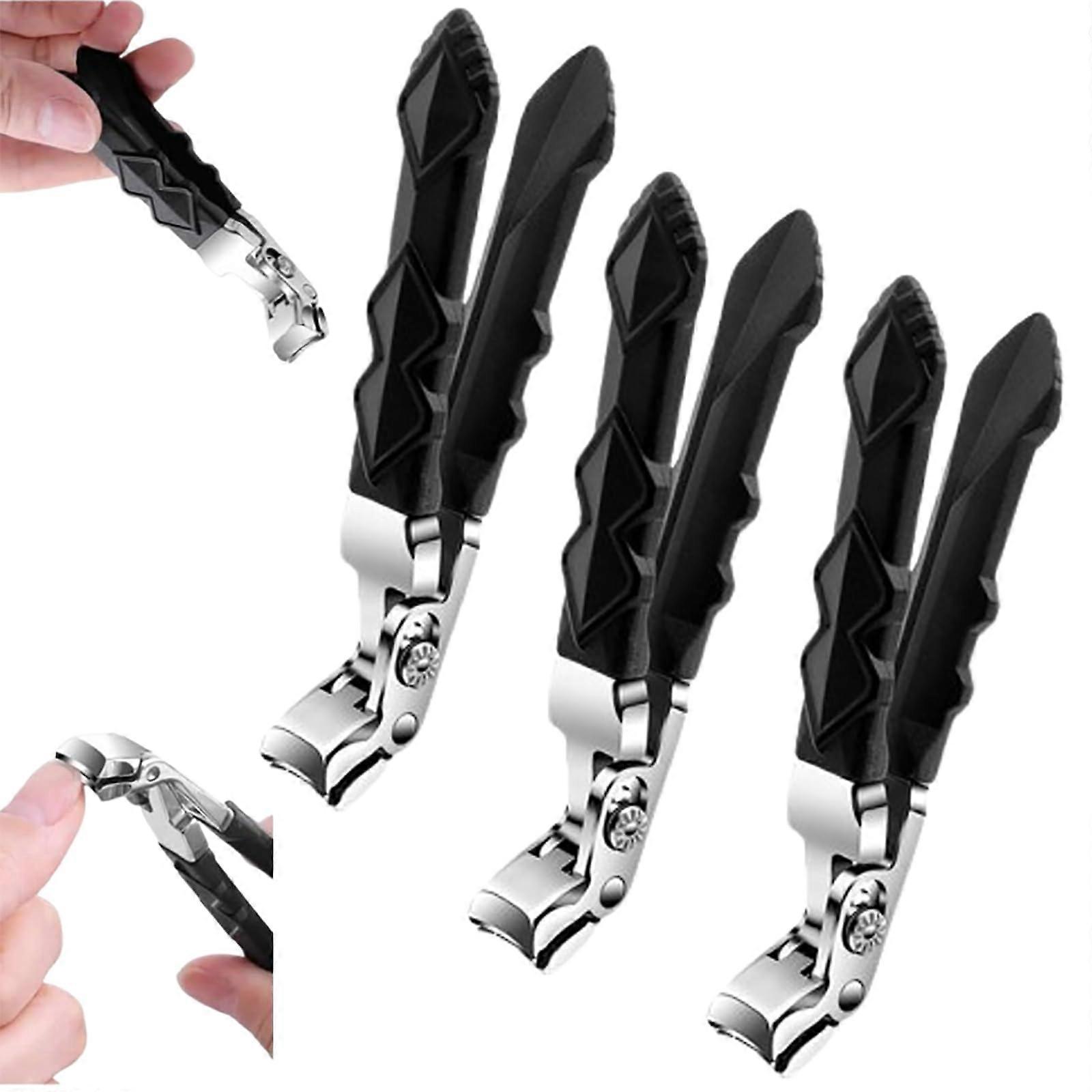 Fingernail Clipper Set, Ergonomic Long Handle Stainless Steel Nail Clippers for Seniors, Curved Head Thick Toenail Clippers (3 Pcs)
