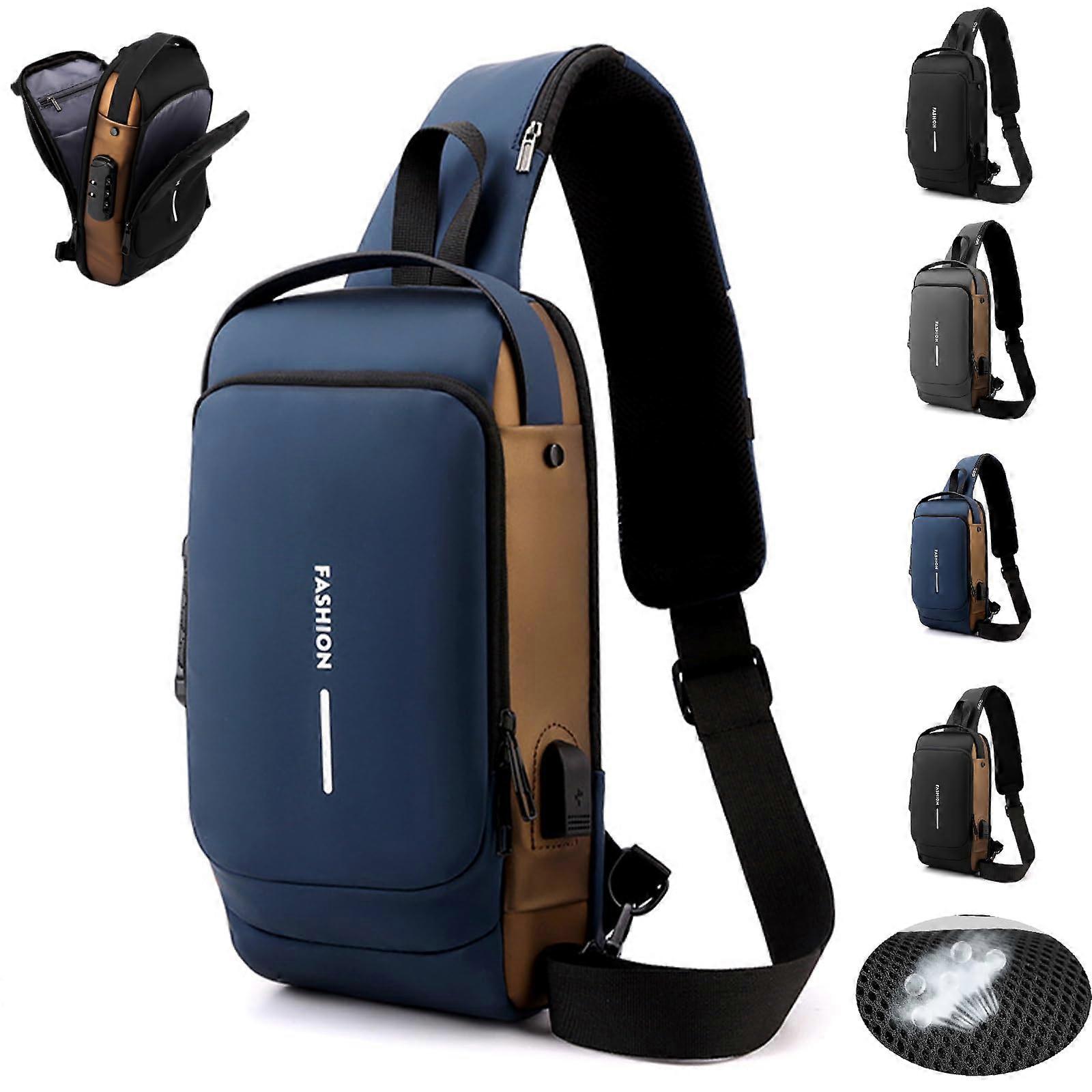 Carbon Fiber Streamline AntiTheft Sling Bag, USB Charging Crossbody Backpack with Hidden Compartments (Blue)