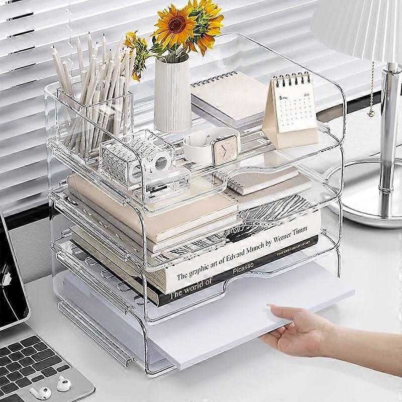 Paper Organizer, Acrylic Desk Organizer and Storage Office, Set of 4 File Organizer for Desk, Stackable Paper Tray Ref: 8407
