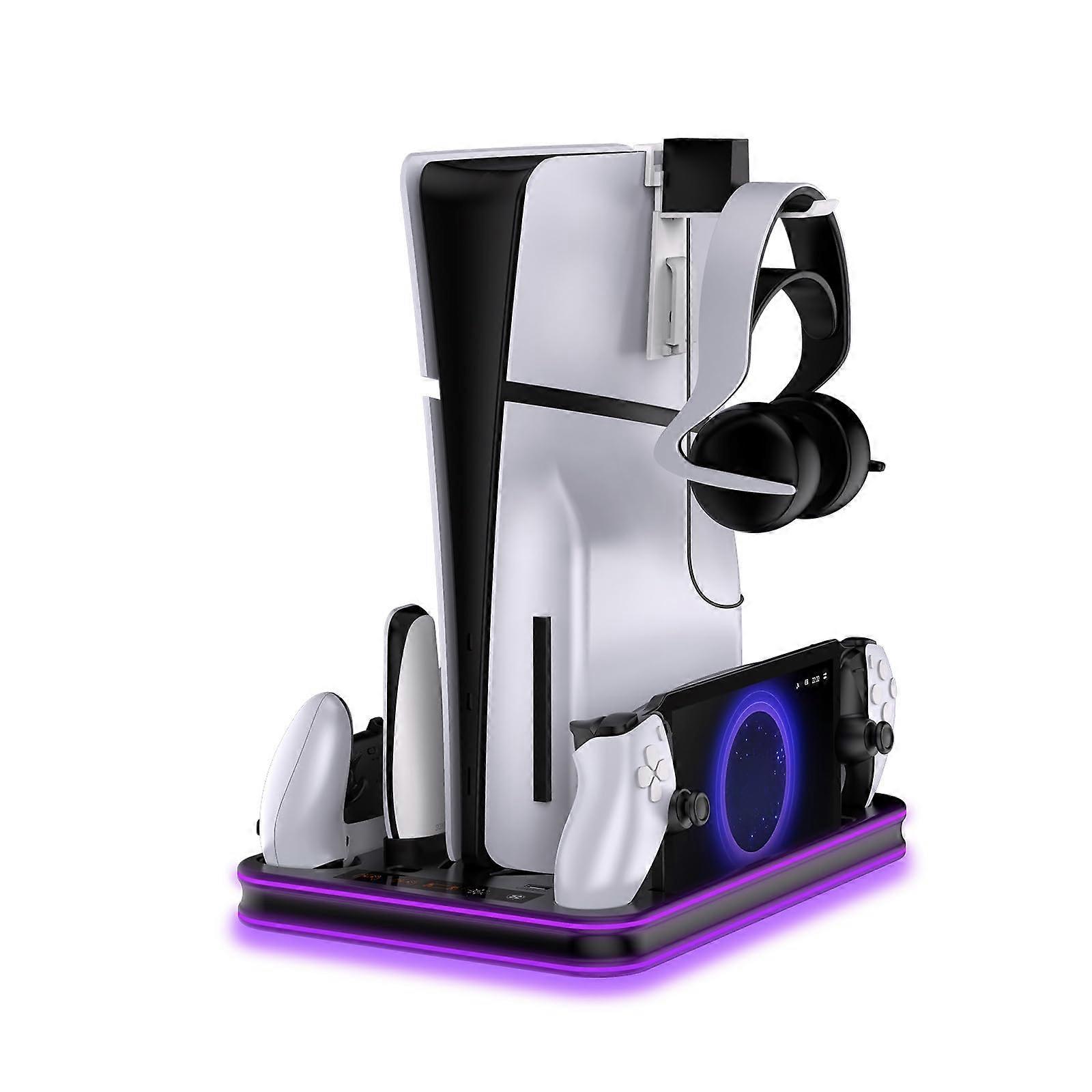 PS5 Slim Stand and Cooling Station with RGB LED Controller Charging Dock