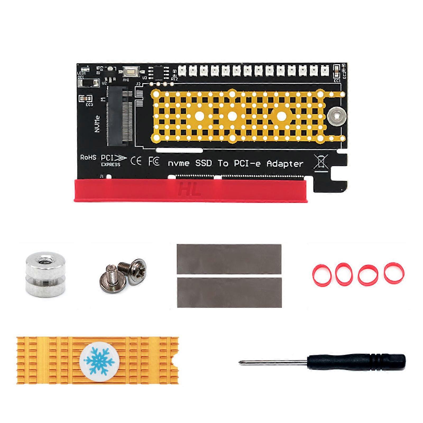NVME PCIE for M.2 Ngff SSD to Pci for Express X4 X8 X16 Pcie Riser Adapter to for M.2 Add on Card Heat Sink LED Tent for  gold