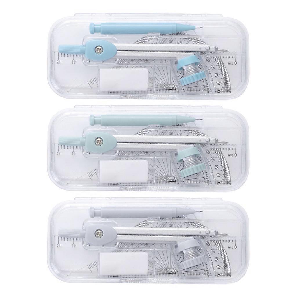 Portable Compasses Kit with for Triangle Ruler Protractor Mechanical Pencil Eraser Clear Plastic for Case Storaged for S
