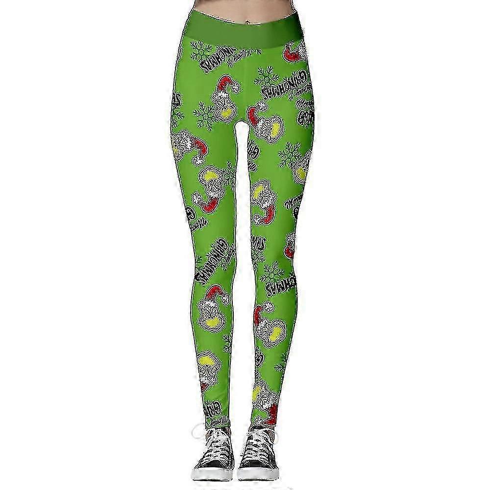 Kvinnor Jul Grinchen Snöflinga Tryckt Hög Midja Leggings Byxor