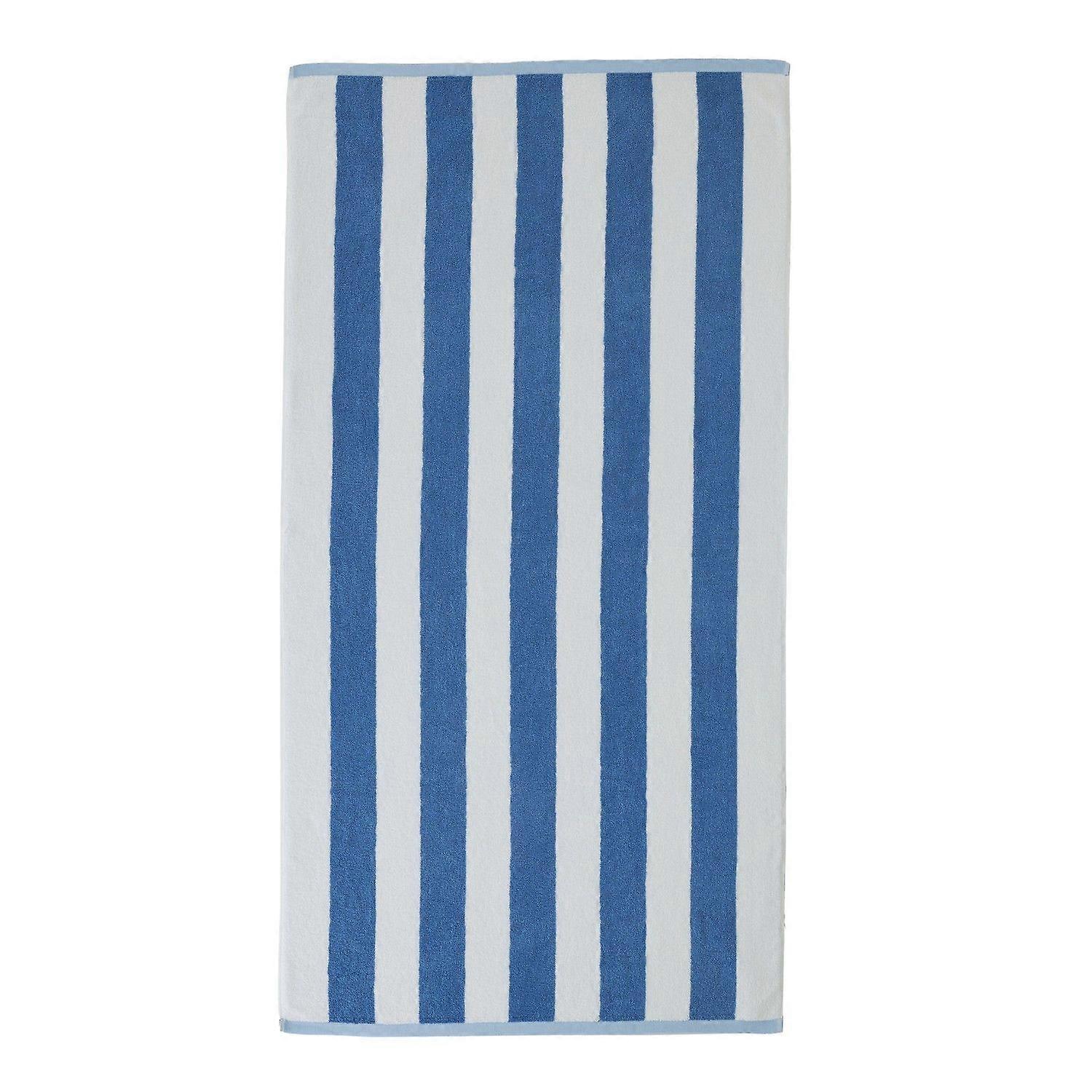Oversized Double-Sided Cotton Blend Blue Soft Quick-Drying Striped Beach Towel, 1 Pcs