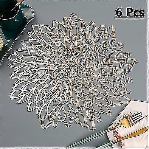 Set of 6 Washable PVC Placemats with Heat Insulation, Non-Slip Round Leaf Art Table Mats