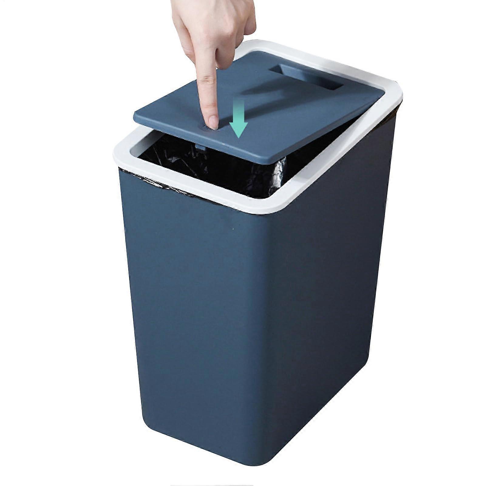 Slim 13L trash can with lid Modern press top waste bin for home Spacesaving design for kitchen, bathroom, bedroom, office blue