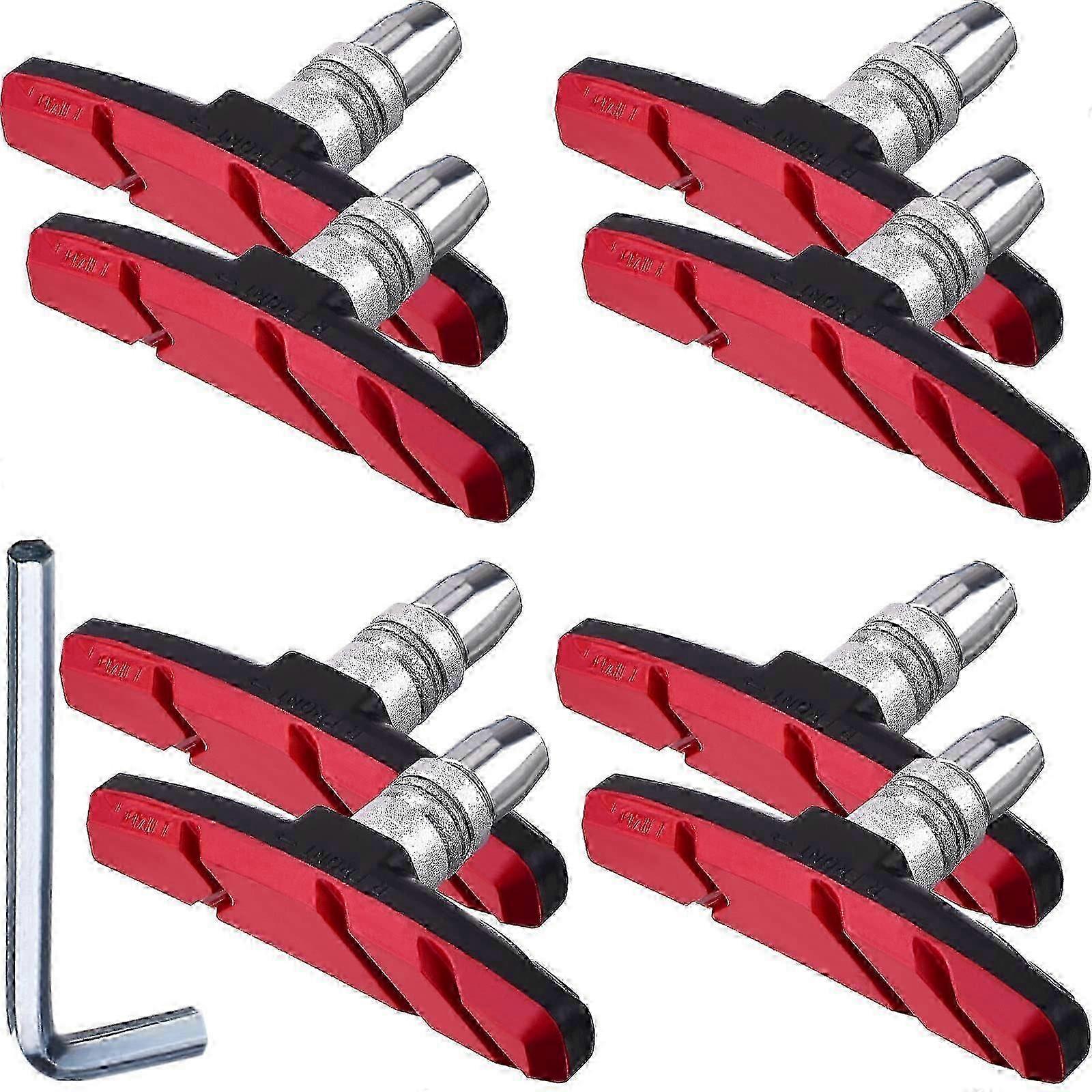 2025 4 Pairs V Bike Brake Pads with Hex Nuts and Spacers V Bicycle Brake Blocks Set 70 mm, Red