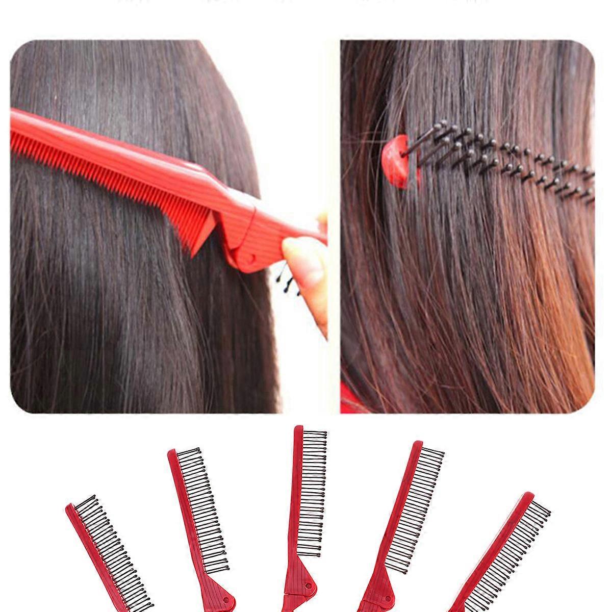 مشط قابل للطي بتصميم مضغوط مضاد للكهرباء الساكنة استقامة الشعر أحمر 21x1.5x1.5 سم للسفر إلى المنزل الاستخدام اليومي 5 قطع