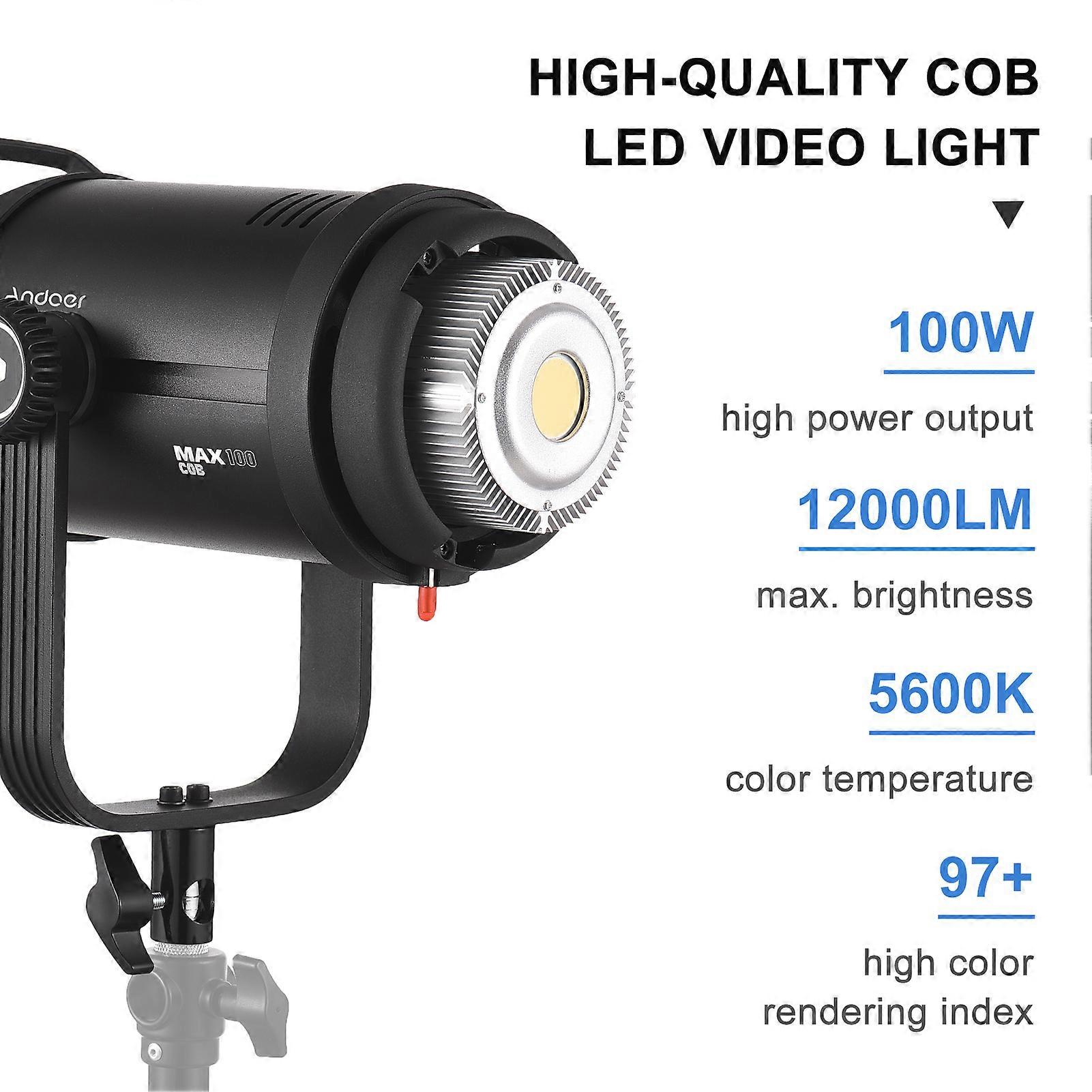 Andoer MAX 100W COB LED Video Light: Dimmable 5600K, Remote Control, CRI97+ for Studio Use