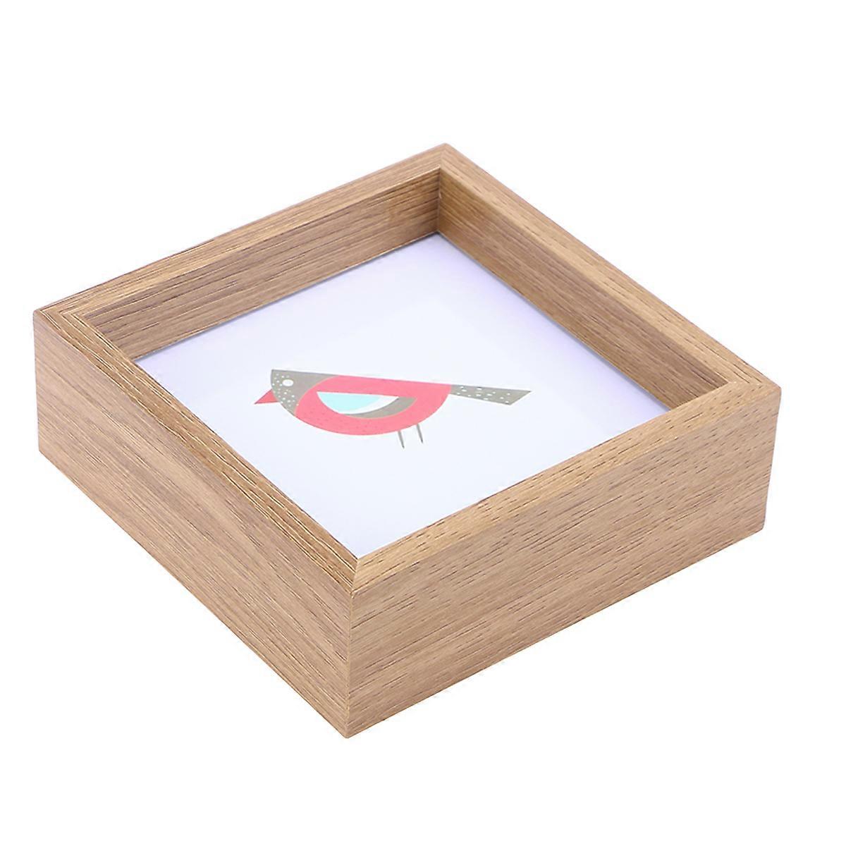 Flower Display Frame Wood Photo Frame Home Decor Square Shape European Simple Style Beige 5 x 5 Inch Diy 1Set