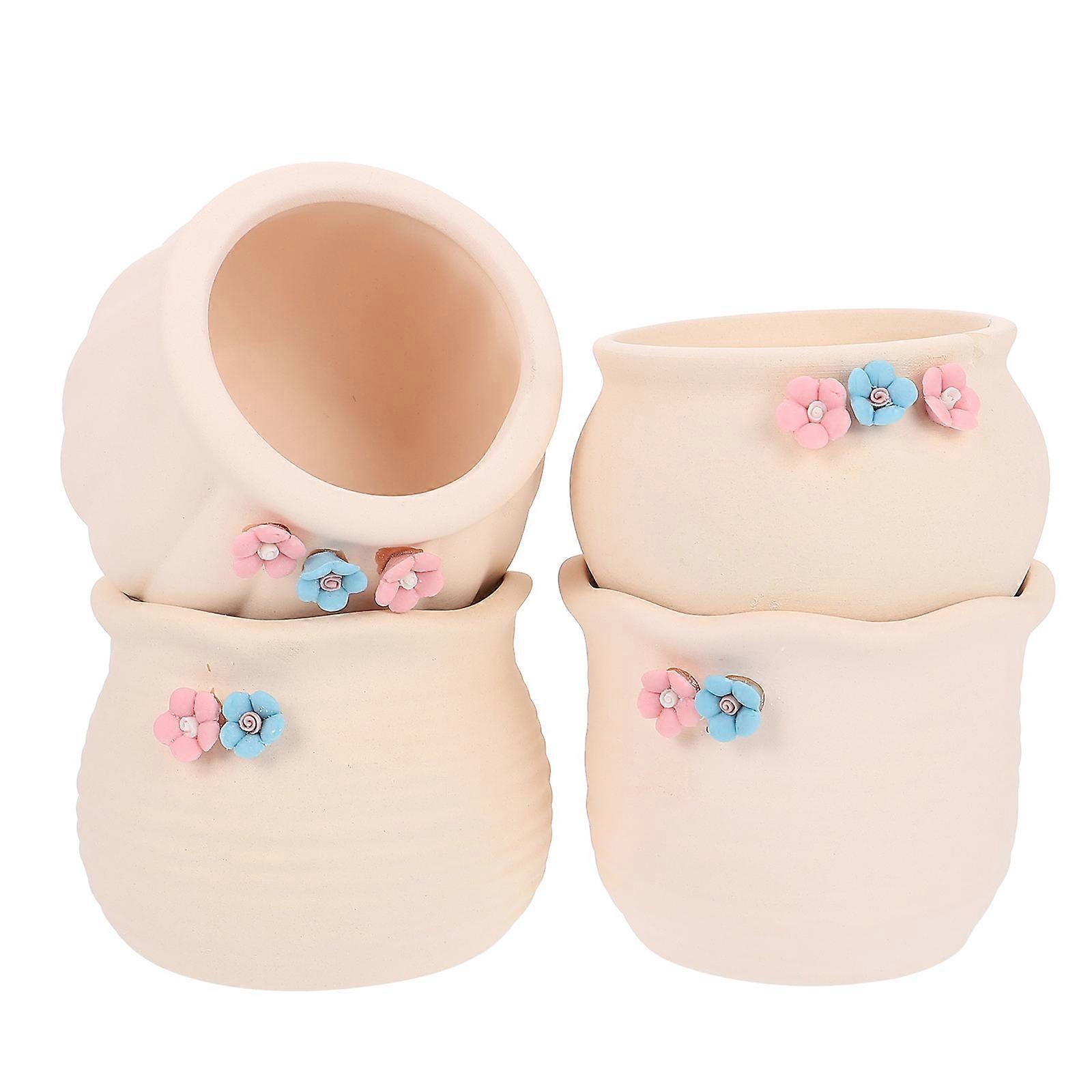 Plant Pots With Drainage Simple and Style Khaki Color 7X7.5CM Ceramic Round Shape Breathable 4Set