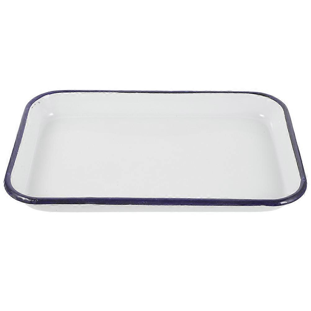 Deep Baking Tray Enamel Baking Pan Rectangular Roasting Non-Stick For Household Users White 35.00X25.00X4.00CM 1Pack
