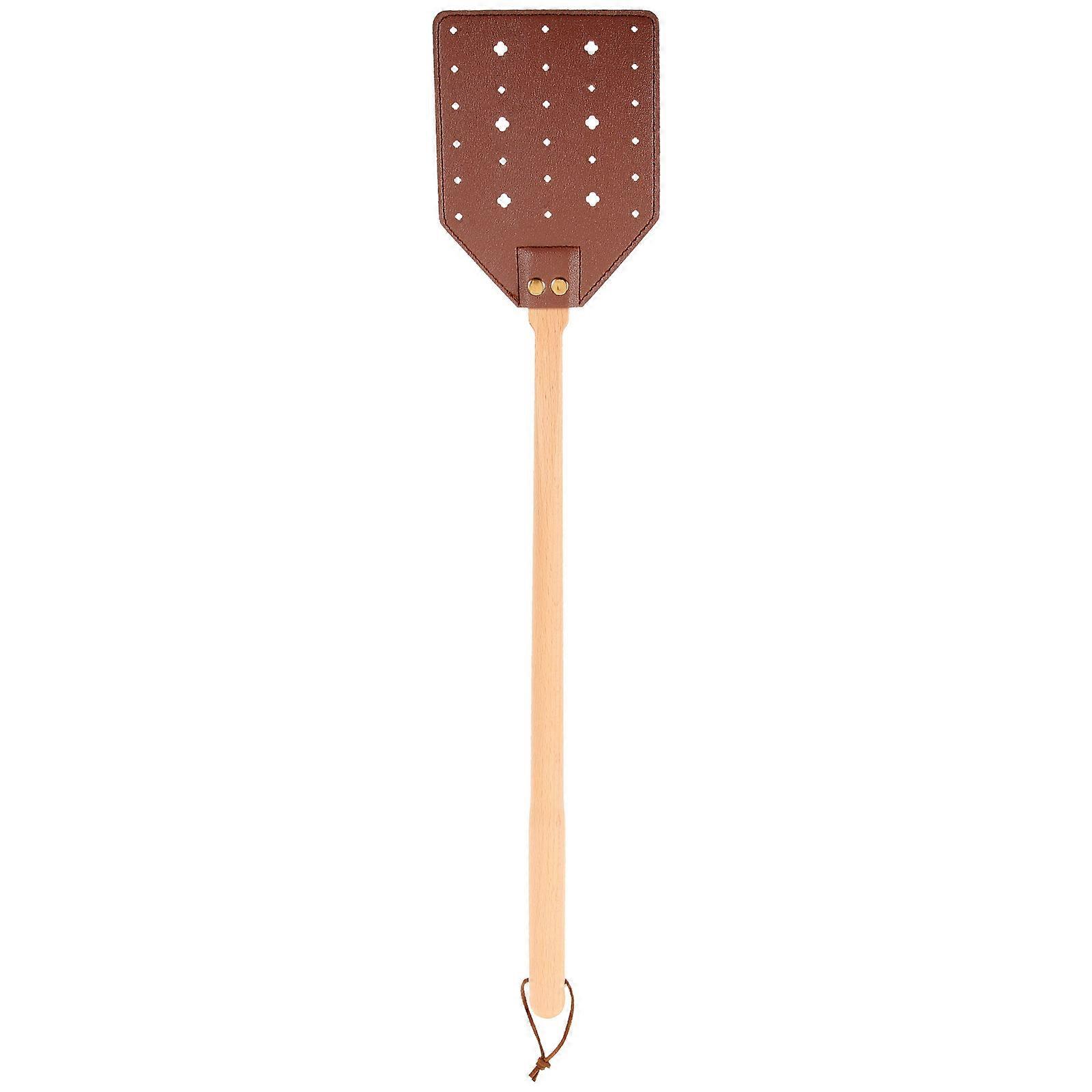 Daily Use Fly Racket Wood Handle Fly Swatting Indoor Light Brown 1Pcs