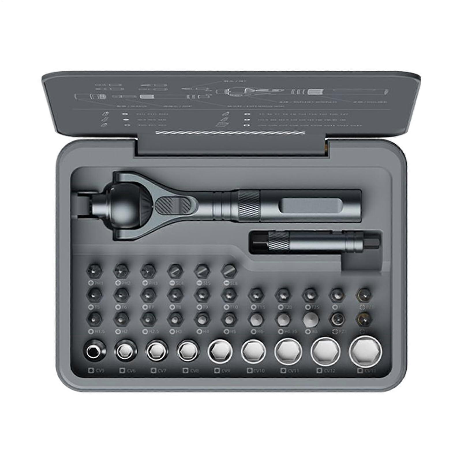 Ratchet Kit 180-Degree Rotation Screwdriver Set With 40 Precision Bits, 7.32-Inch Length For Automotive Repair