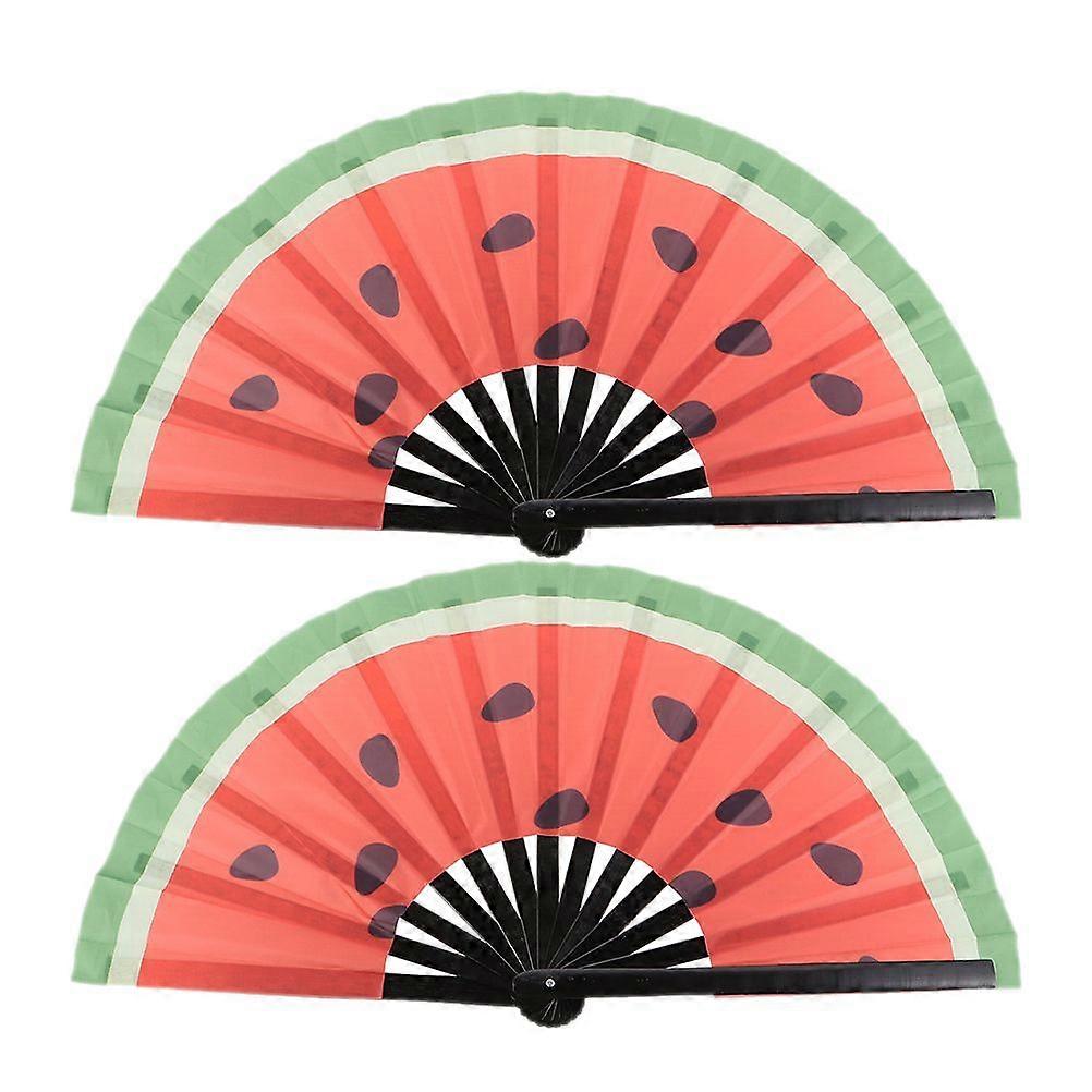 2Pcs Handheld Fan Watermelon Folding Fan Japanese Style Dancing Fan Large Performance Fan