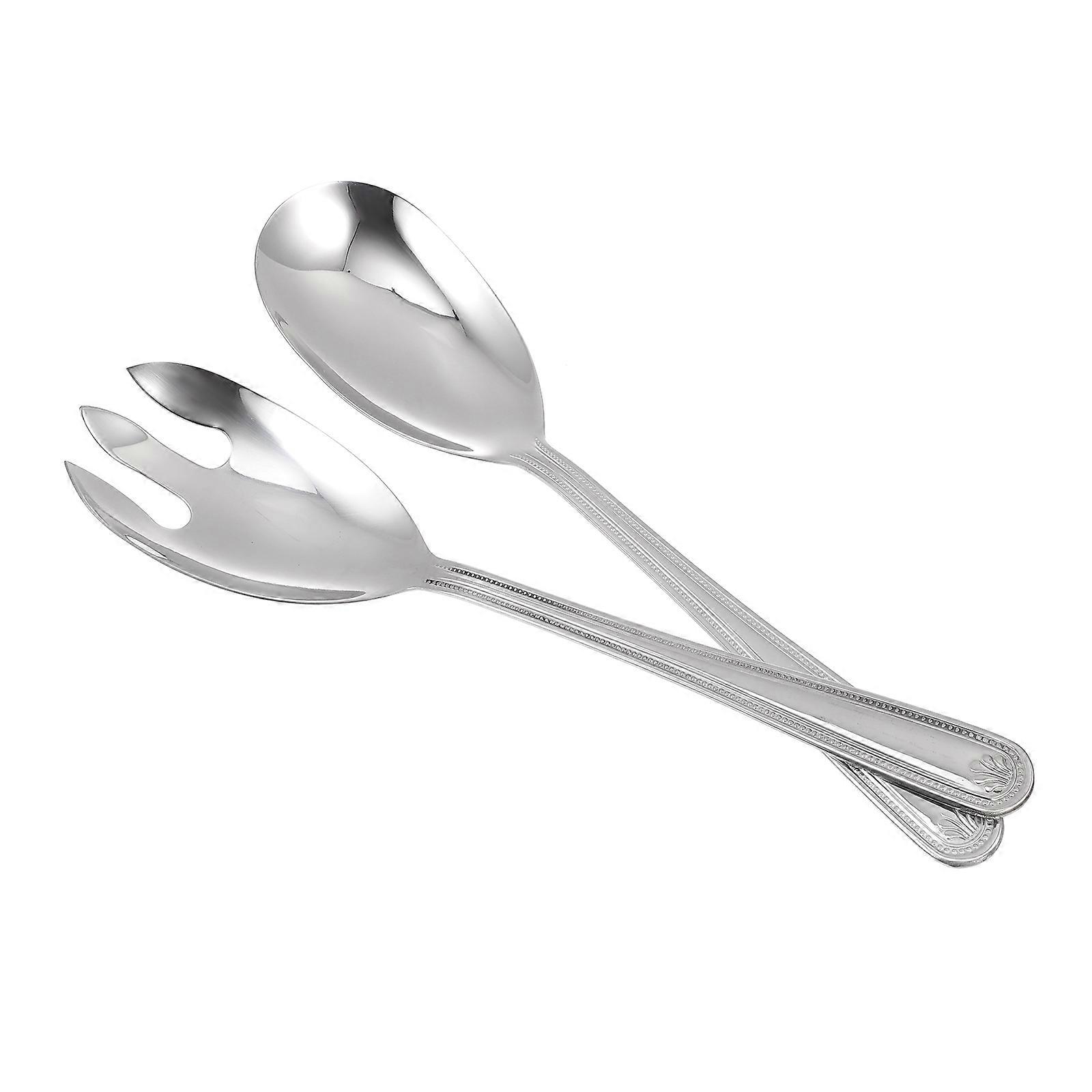 Reusable Salad Spoon Fork Set Stainless Steel Material Silver Color Design Hotel Use 30.7X6.6CM Eating 1Set