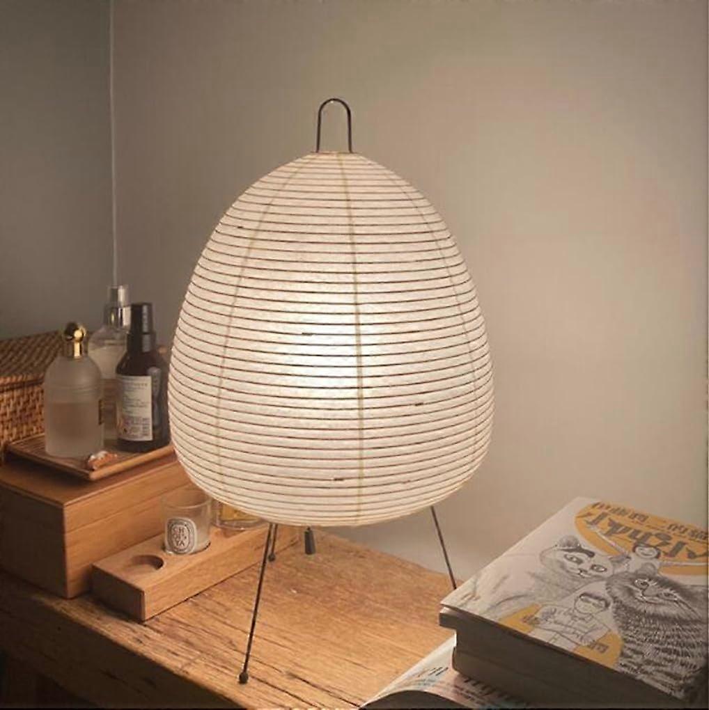 Japanese Style Table Lamp, Retro Rice Paper Design, Minimalist White Bedside Night Light, E27 Compatible for Bedroom and Living Room