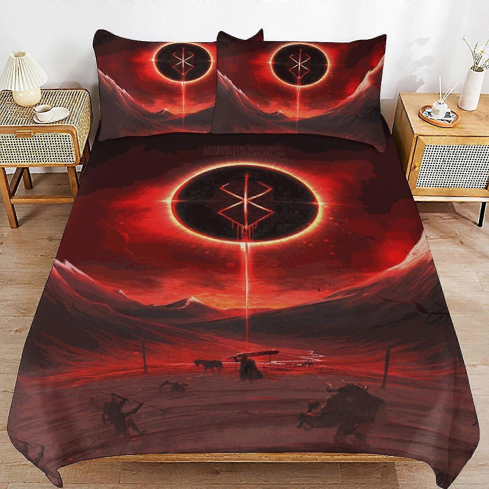 Anime-Inspired Berserk Bed Duvet Cover Microfiber Bedding Sets 3D Printed Lightweight 3 Piece Comforter Sets, 1 Duvet Cover And 2 Pillow Sha