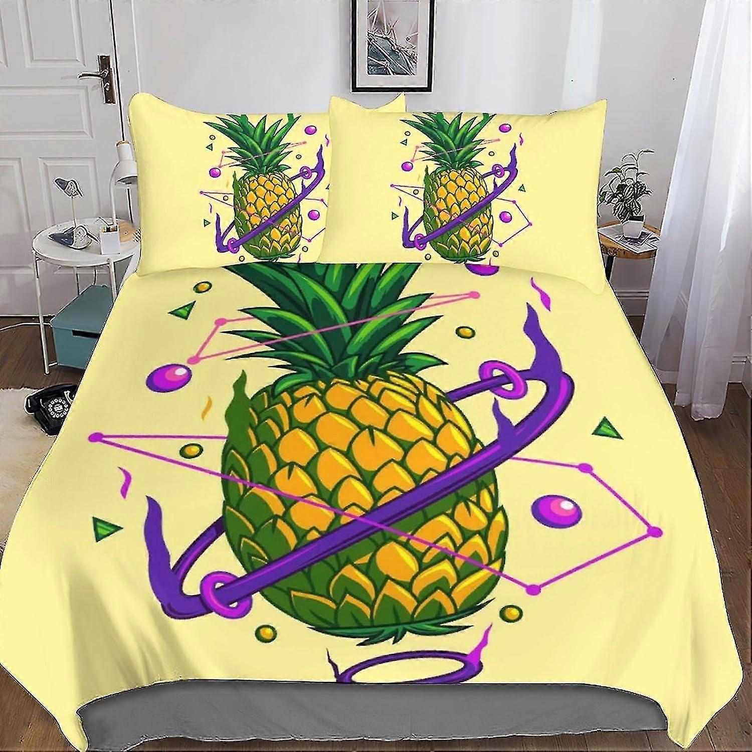 Capa de edredom de abacaxi Design 3D Macio Confortável Respirável Minimalista Capa de colcha de frutas para crianças com travesseiro Conjunto de 3 peças