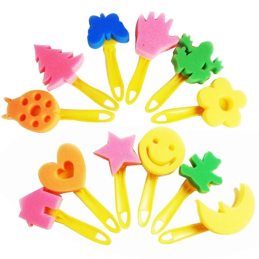 Sponge Brush Stamp Craft Tool for Children Stamping and Painting 5.1×0.8×0.4in Assorted Color 12Pcs