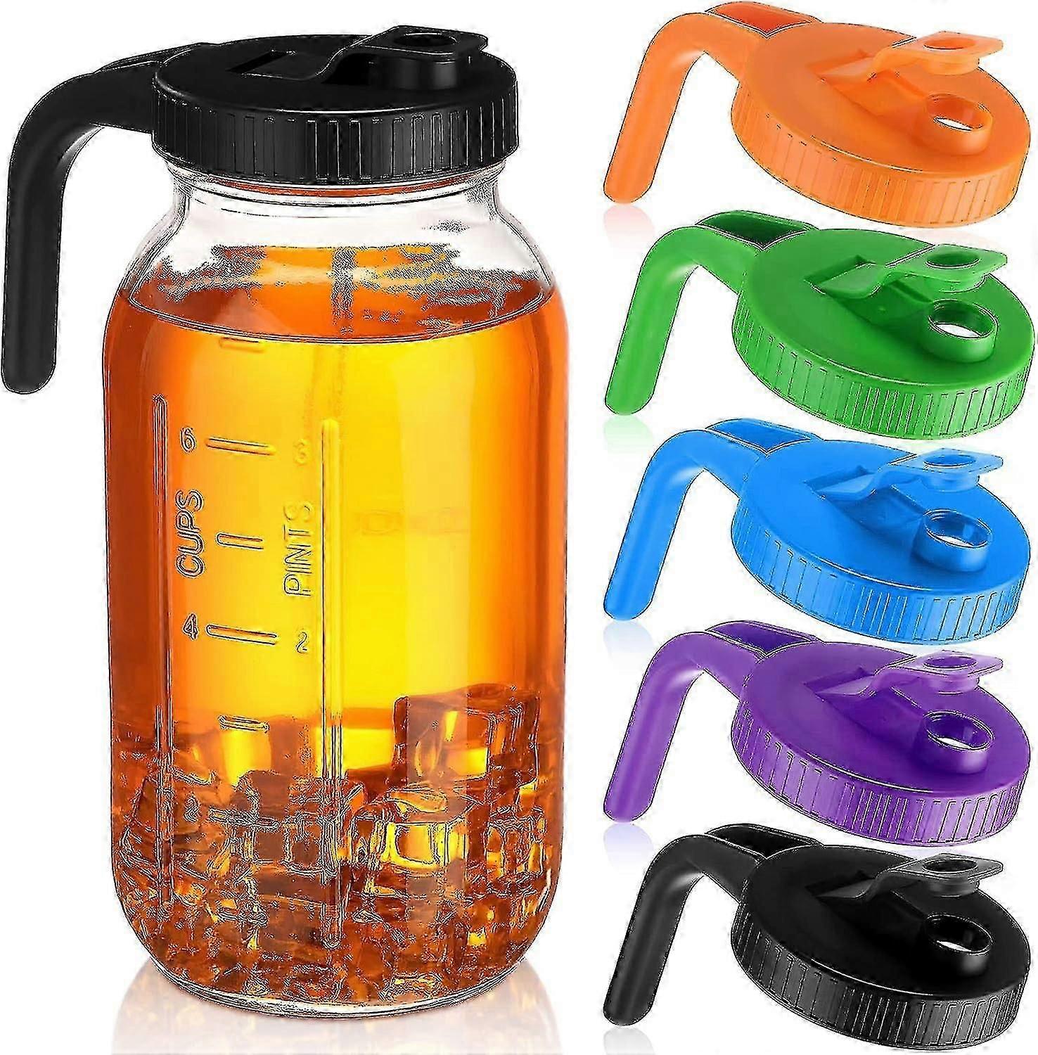 5pcs Wide Mouth Mason Jar Pour Spout Lids With Handle Reusable Plastic Flip Cap Lid, Leak Proof Airtight Seal, Jar Not Included