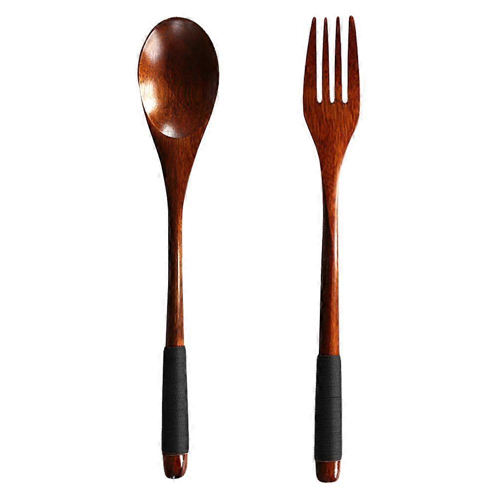 Wooden Spoon with Fork Portable Flatware Practical Tableware for Home Daily Use