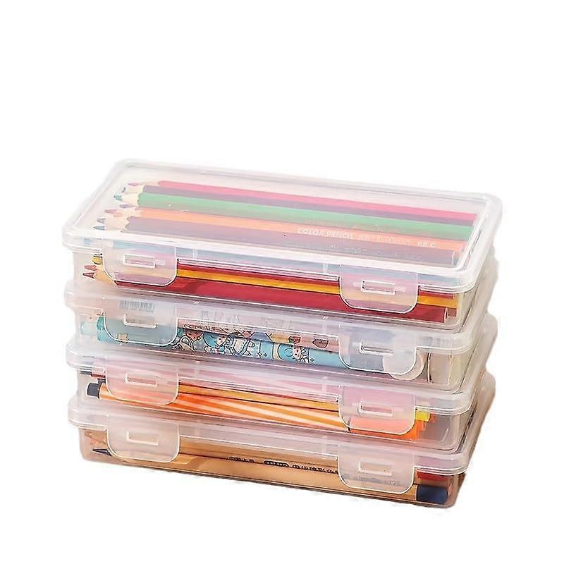Pen Box, Pack of 4 Stackable Storage Boxes with Lid, Small, Durable, BPA (19 x 9.5 x 3 cm)