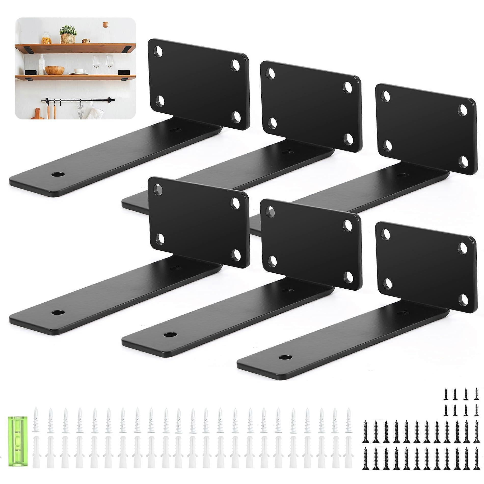 L Shelf Brackets Heavy Duty Coated Metal with 160lbs Load Capacity, Black, 12INCH6PC