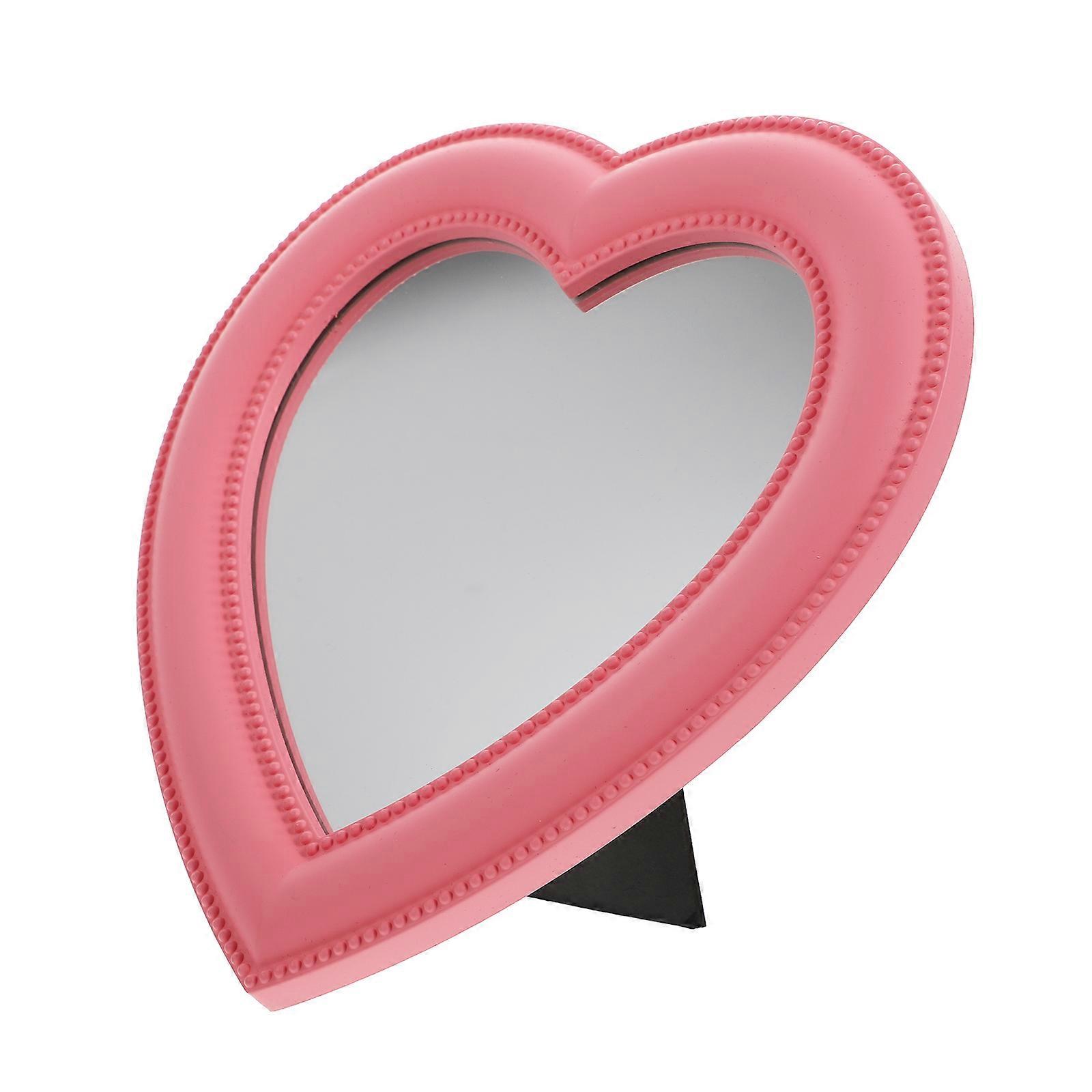 Vanity Shaped Makeup Mirror Home Use Desktop Placement Pink 19X17CM Wall Mountable 1Pack