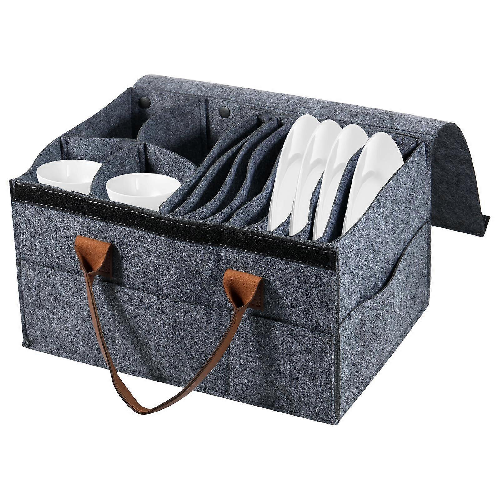 Motorhome Camping Tableware Storage Felt Bag with Removable Divider Lid