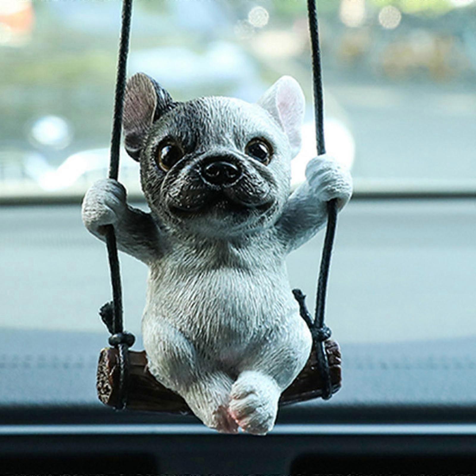 フレンチブルドッグカーミラーハンギングアクセサリー、男性と女性のためのかわいいスイング犬のバックミラーアクセサリー、リアビューミロのための面白い車のペンダント