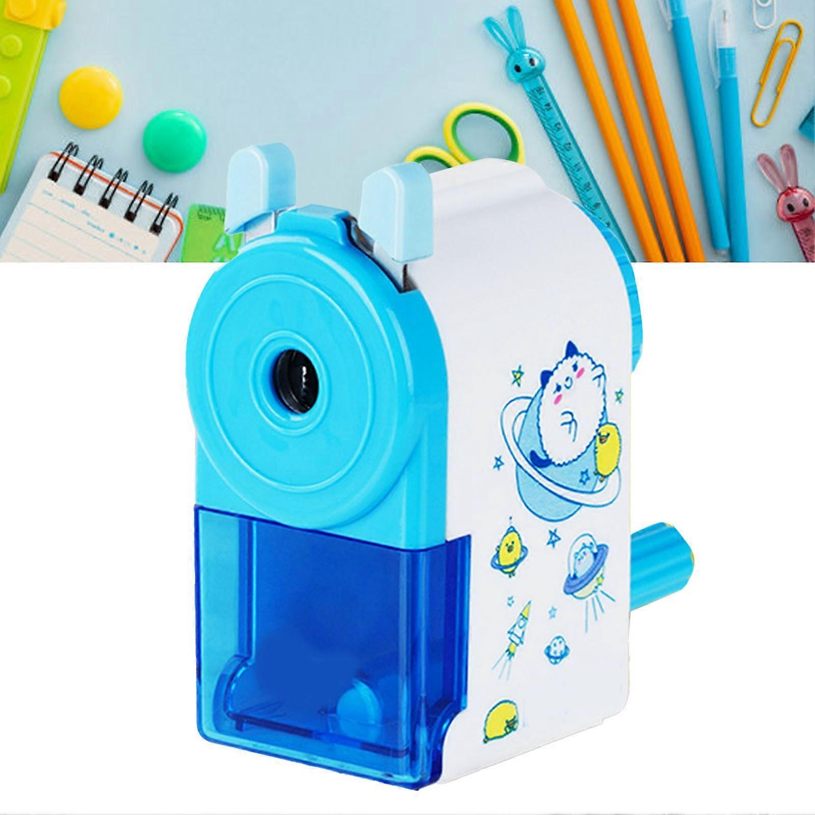 Rotating Pencil Sharpener Cute Portable Efficient Hand Crank Manual Pencil Sharpener for Students Blue